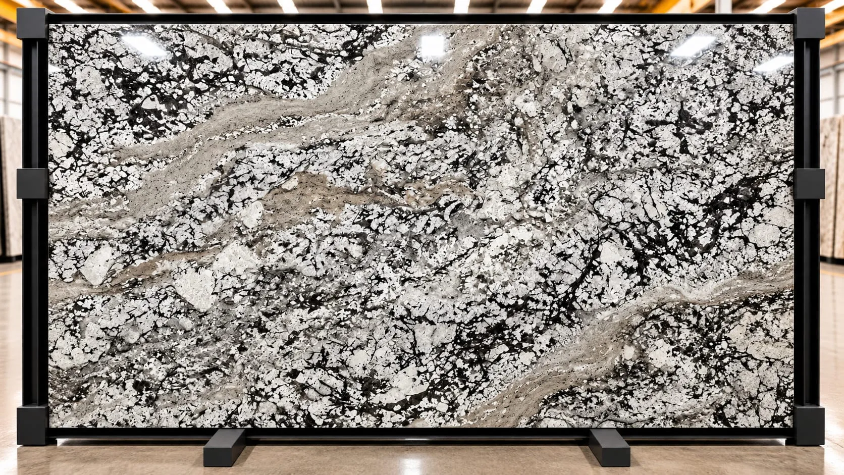 Olympus White granite slab, leathered finish