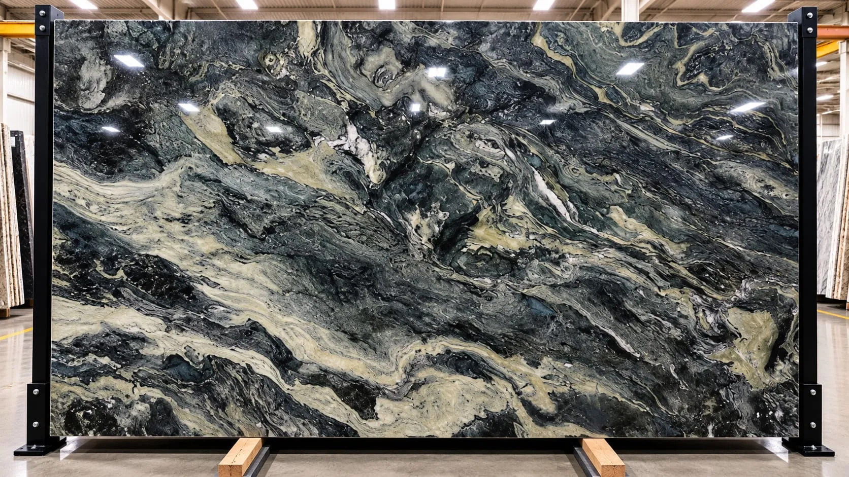 Pacific Blue quartzite slab, leathered finish